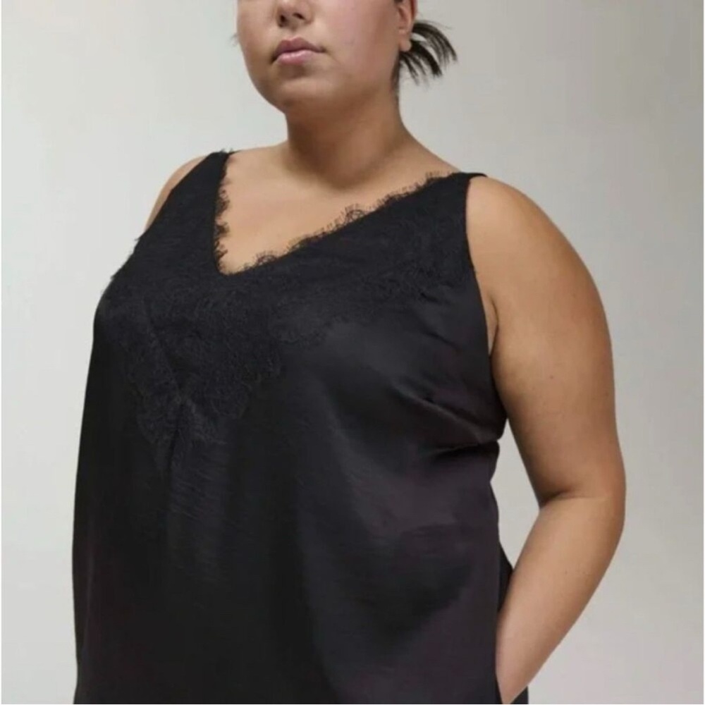 Elegant Black Satin Slip Dress with Eyelet Lace Trim - Gorgeous! Sold Out!